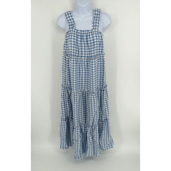 Max Studio Blue & White Gingham Tiered Maxi Dress Small NWT $138 - Picture 1 of 5